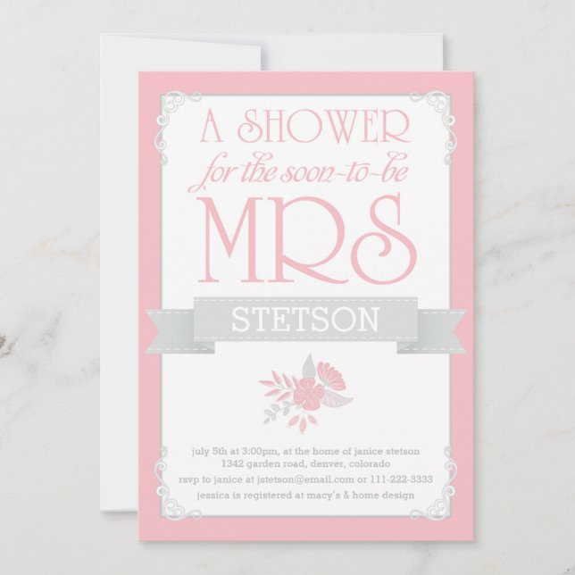 Future Mrs Brautparty Invite | Blush Pink Grau Einladung (Vorderseite)
