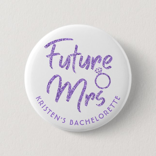 Future Mrs Brautparty Violet Glitzer Button (Vorderseite)