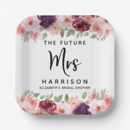 Future Mrs Burgundy Floral Brautparty Pappteller
