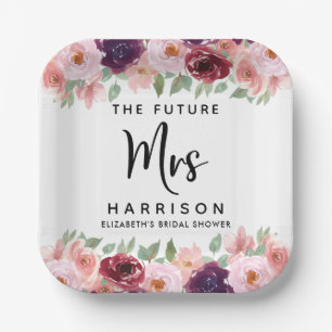 Future Mrs Burgundy Floral Brautparty Pappteller