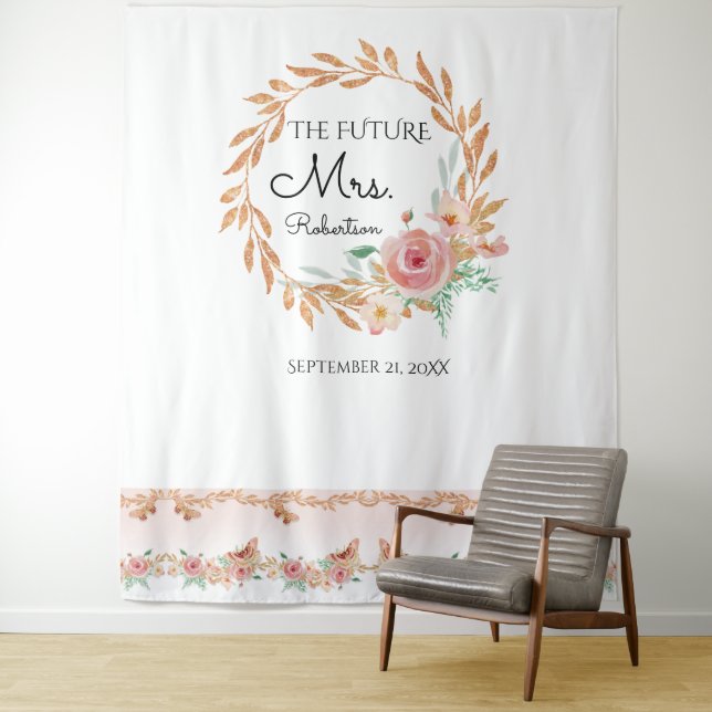 Future Mrs Gold Floral Backdrop Brautparty Wandteppich (Beispiel)