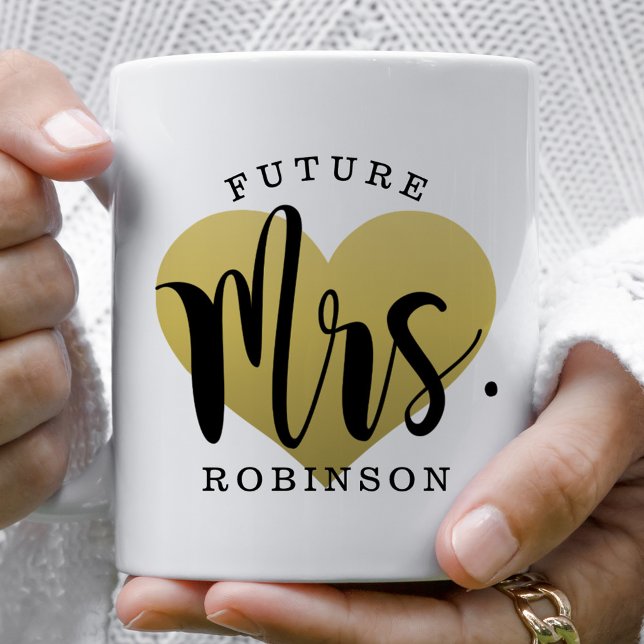 Future Mrs Gold Heart Custom Wedding Monogram Kaffeetasse (Von Creator hochgeladen)