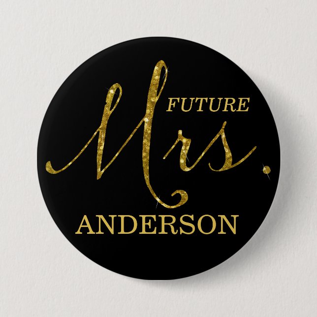 Future Mrs. Imitate-Glitzer Gold & Black Button (Vorderseite)
