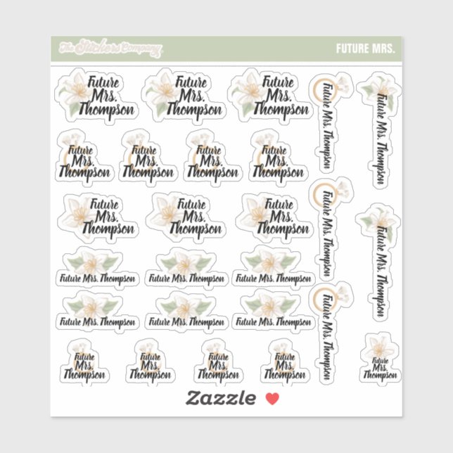 Future Mrs Individuelle Name Labels | Braut zu sei (Blatt)