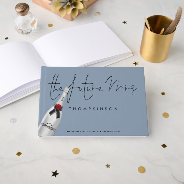 Future Mrs Name Date Dusty Blue Brautparty Gästebuch (Vorderseite Offen)