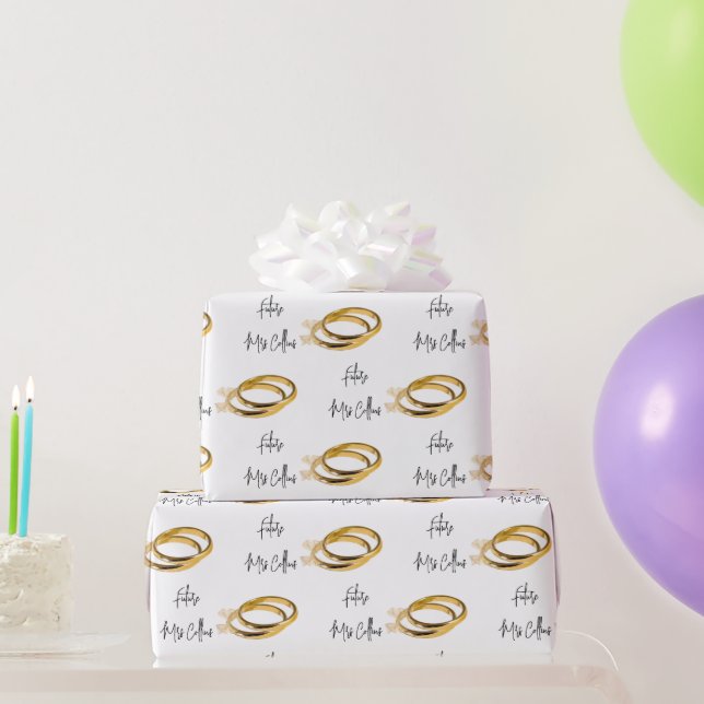 Future Mrs (Name) Elegant Wedding Gold Rings Geschenkpapier (Partygeschenke)