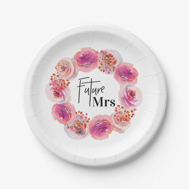 Future Mrs Pink Floral Bachelorette Brautparty Pappteller (Vorderseite)