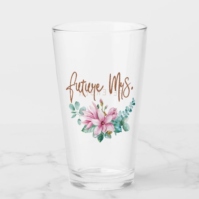Future mrs pink floral Kupfer Glitzer typografie Glas (Vorderseite)