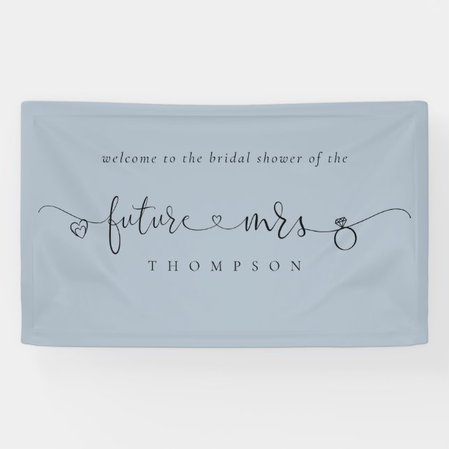 Future Mrs Ring Hearts Dusty Blue Brautparty Banner (Horizontal)