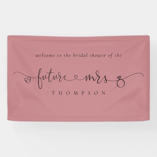 Future Mrs Ring Hearts Dusty Rose Brautparty Banner (Horizontal)