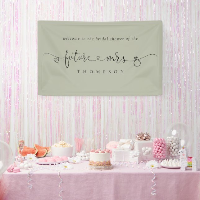 Future Mrs Ring Hearts Light Sage Brautparty Banner (Party)