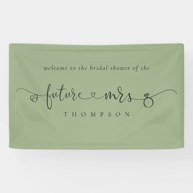 Future Mrs Ring Hearts Sage Green Brautparty Banner (Horizontal)
