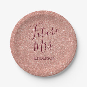 Future Mrs Rose Gold Blush Pink Sparkle Glitzer Pappteller