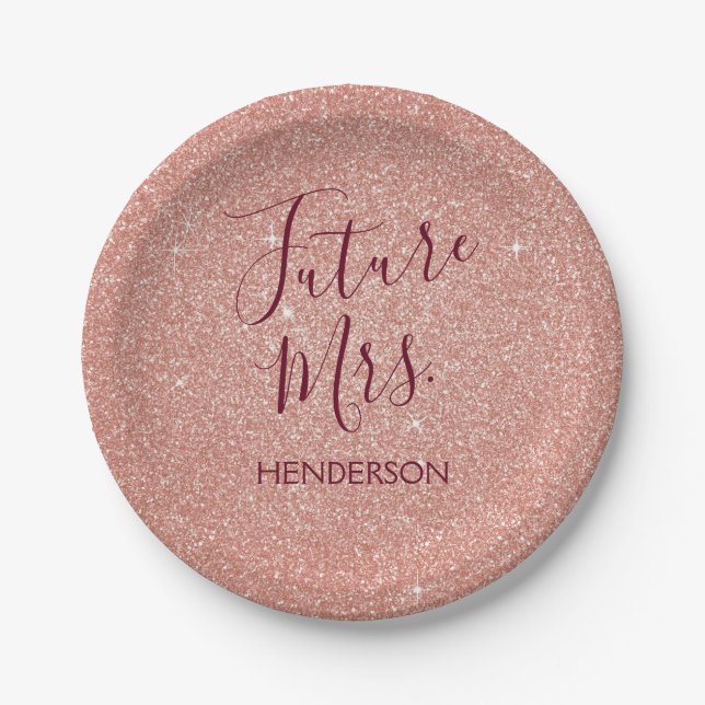 Future Mrs Rose Gold Blush Pink Sparkle Glitzer Pappteller (Vorderseite)