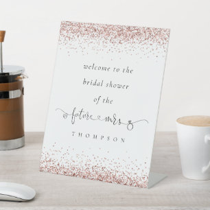 Future Mrs Rose Gold Glitzer Welcome Brautparty Sockelschild