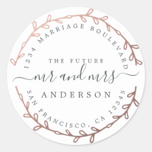 Future Mrs Rose Gold Wreath Wedding Rücksendeadres Runder Aufkleber