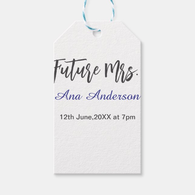 Future mrs surname bride to be purple gray name da geschenkanhänger (Vorderseite)