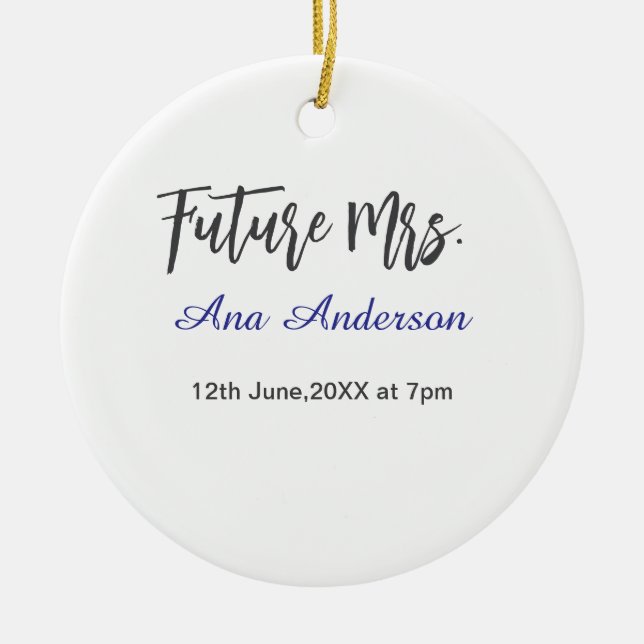 Future mrs surname bride to be purple gray name da keramik ornament (Vorne)