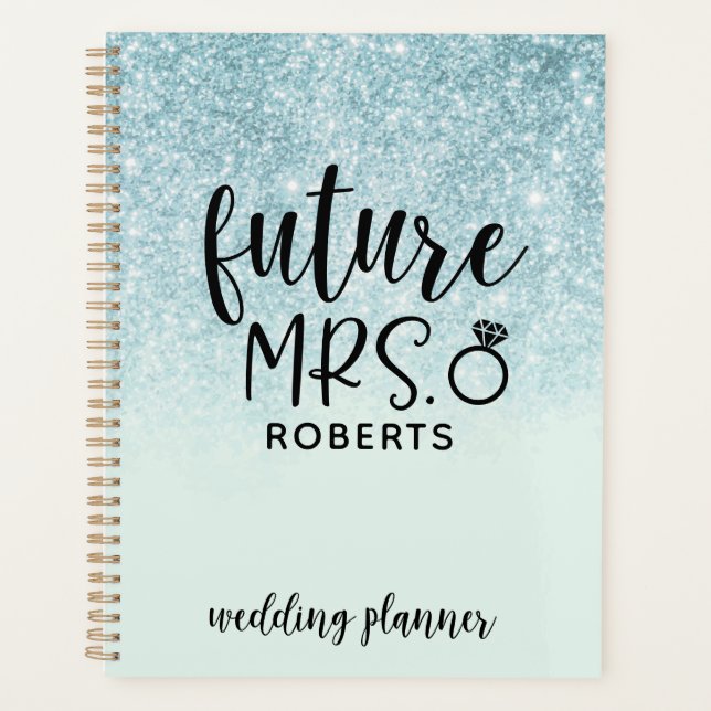 Future Mrs. Wedding Blue Glitzer Planer (Vorderseite)