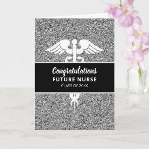 Future Nurse Graduate Medical Black Silver Glitzer Karte