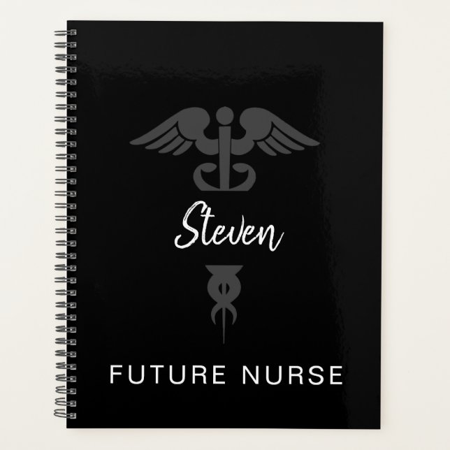 Future Nurse Medical Caduceus Black Personalisiert Planer (Vorderseite)