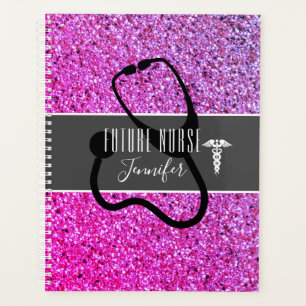 Future Nurse Medical Caduceus Lila Glitzer Planer