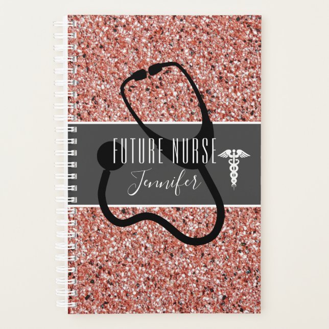 Future Nurse Medical Caduceus Pink Glitzer Planer (Vorderseite)