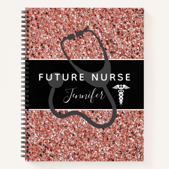 Future Nurse Medical Pink Glitzer Personalisiert Notizbuch (Vorderseite)