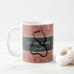 Future Nurse Medical Rose Gold Glitzer Name Kaffeetasse
