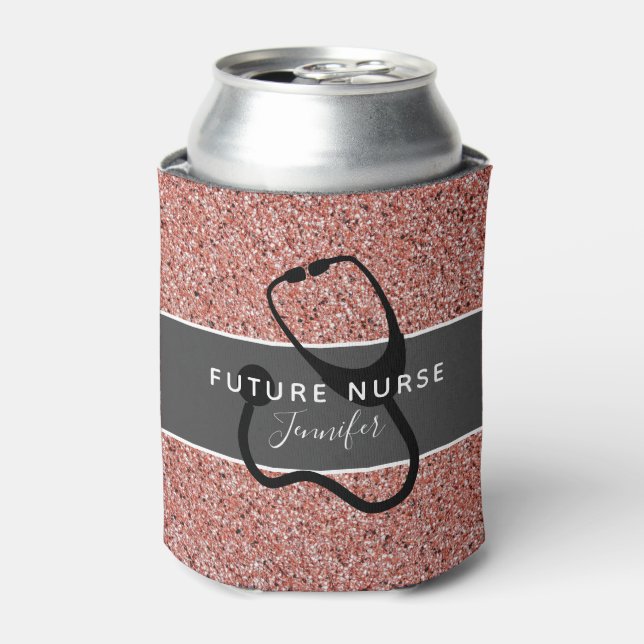 Future Nurse Medical Stethoscope Pink Glitter Name Dosenkühler (Kanne Vorderseite)