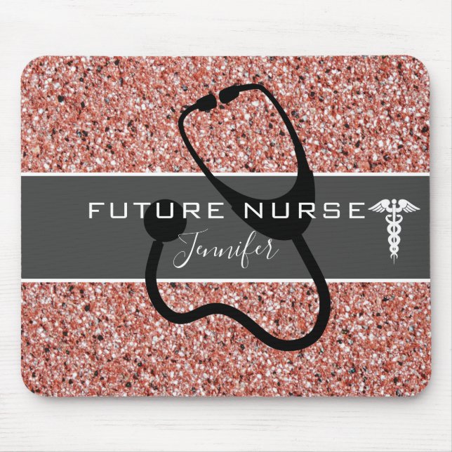 Future Nurse Medical Stethoscope Pink Glitter Name Mousepad (Vorne)