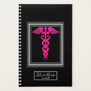 Future Nurse Pink Black Caduceus Personalisiert Planer