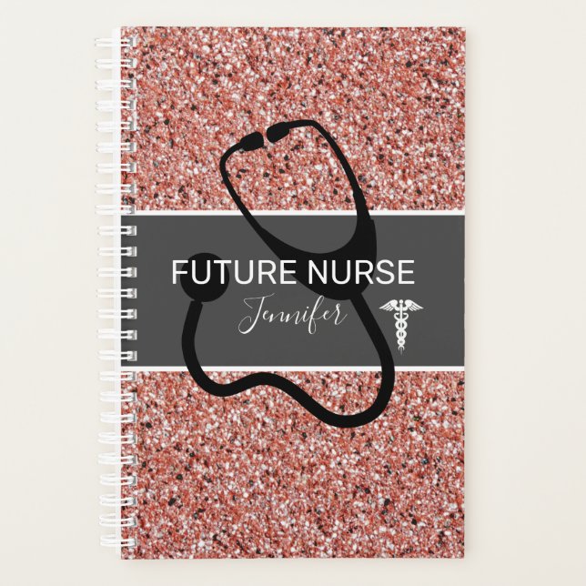 Future Nurse Rose Gold Glitzer Personalisiert Planer (Vorderseite)