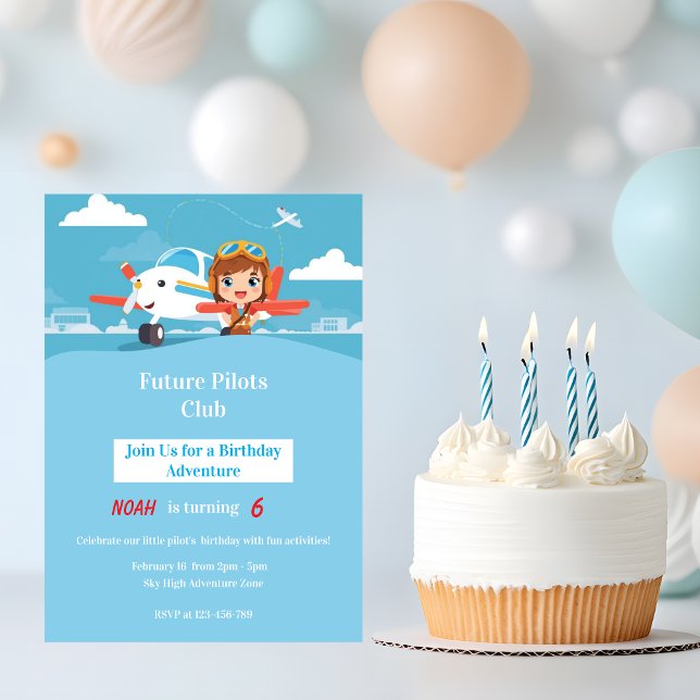 Future Pilot Airplane Adventure Birthday Einladung (Von Creator hochgeladen)