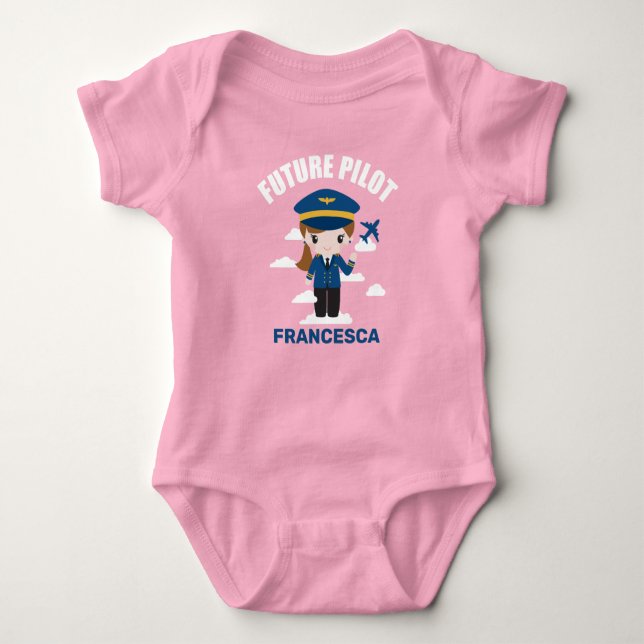 Future Pilot Girl Character Baby Bodysuit Baby Strampler (Vorderseite)