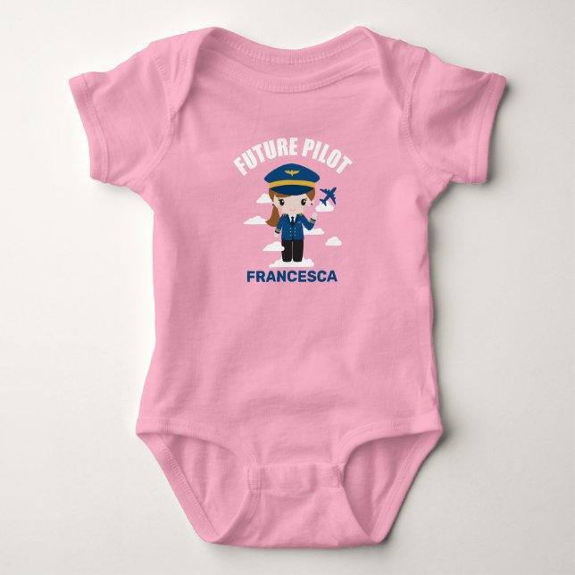 Future Pilot Girl Character Baby Bodysuit Strampler (Vorderseite)