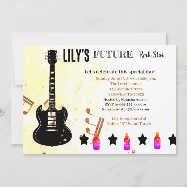 Future Rock Star Baby Shower Einladung (Vorderseite)