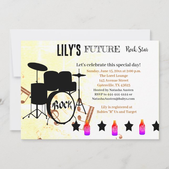 Future Rock Star Baby Shower Einladung (Vorderseite)