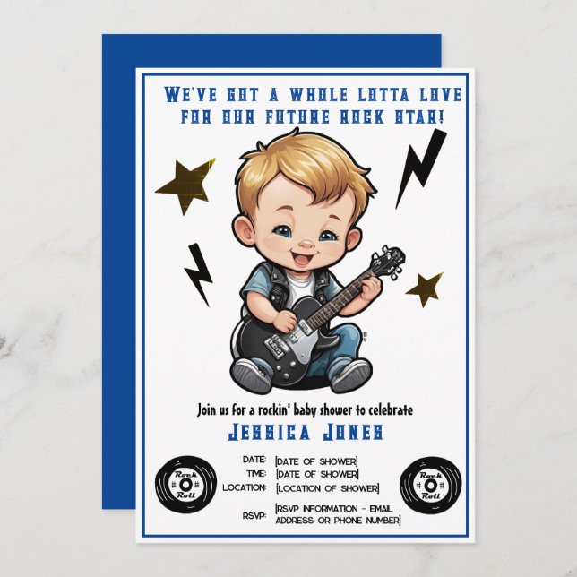 Future Rock Star Rock'n'Roll Lotta Liebe Baby Boy Einladung (Vorne/Hinten)