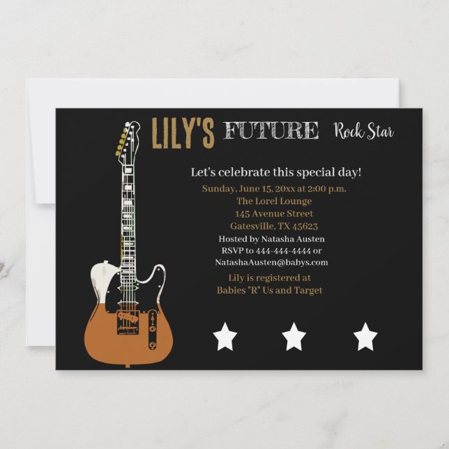 Future Rocker Baby Shower Brown Einladung (Vorderseite)