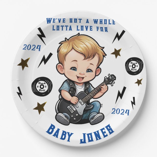 Future Rocker Rock'n'Roll Lotta Liebe Baby Boy Pappteller (Vorderseite)