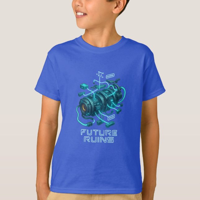 FUTURE RUINS – Glowing Cyber Engine Design T-Shirt (Vorderseite)