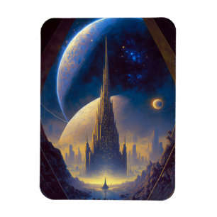 Future Space City Sci-Fi Art Magnet