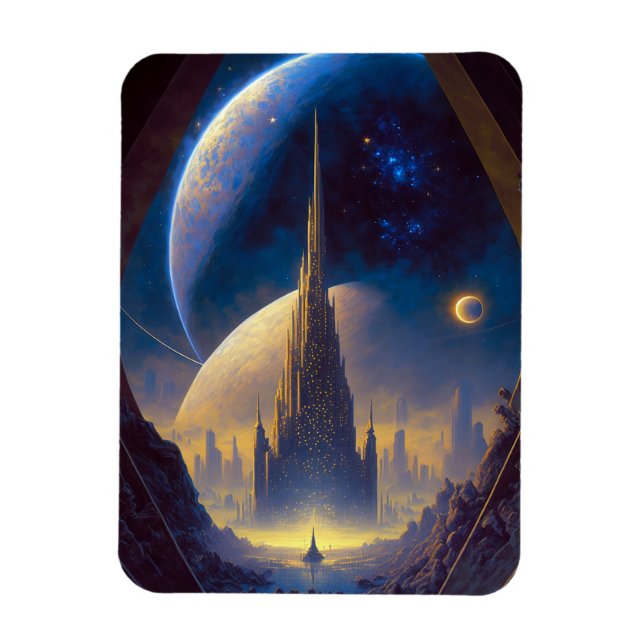 Future Space City Sci-Fi Art Magnet (Vertikal)