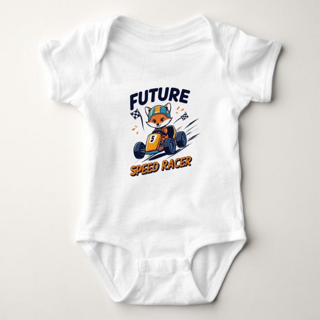 Future Speed Racer Niedlich Go-Kart & Baby Fox Rac Baby Strampler (Vorderseite)