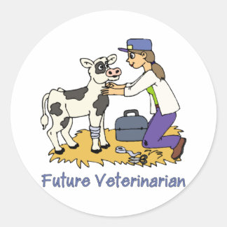 Future Vet - Mädchen mit Kuh Runder Aufkleber