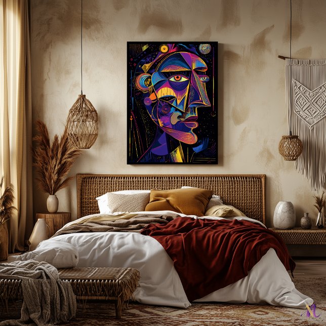 Futuristic Abstrakt Vision - Neon Cubist Portrait Poster (Von Creator hochgeladen)