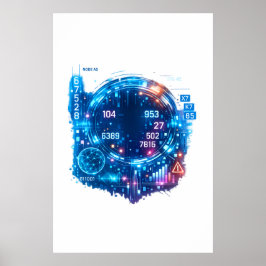 Futuristic AI Data Head Poster – Cyber Tech 