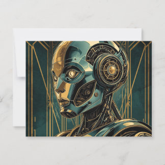 Futuristic Android Art Print Retro Art Deco Cyber Postkarte
