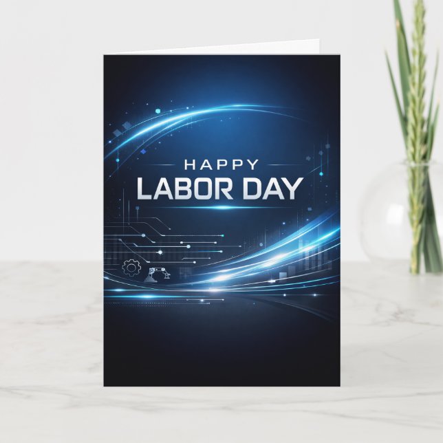 Futuristic Blue Happy Labor Day Karte (Vorderseite)